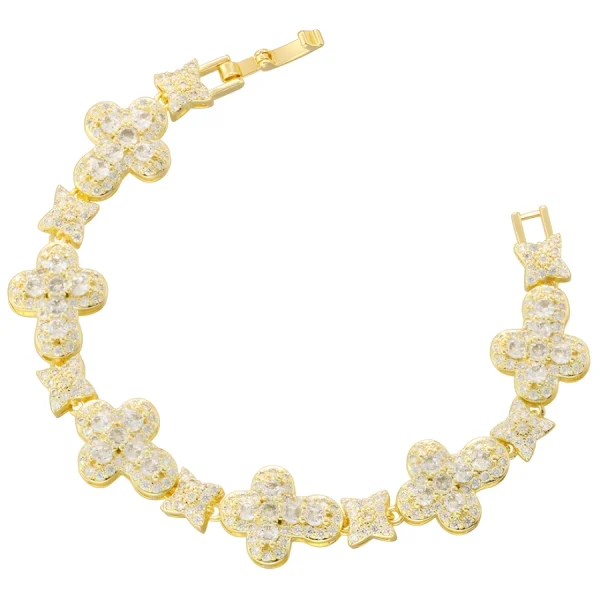 Diamond Four Leaf Clover Bracelet in Yellow Gold - 14.5mm